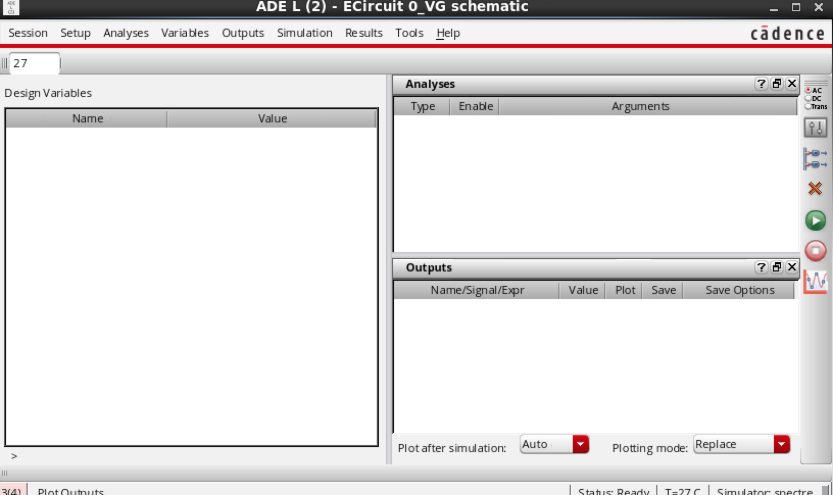 ADE simulation setup toolbar  missing  buttons Custom IC 