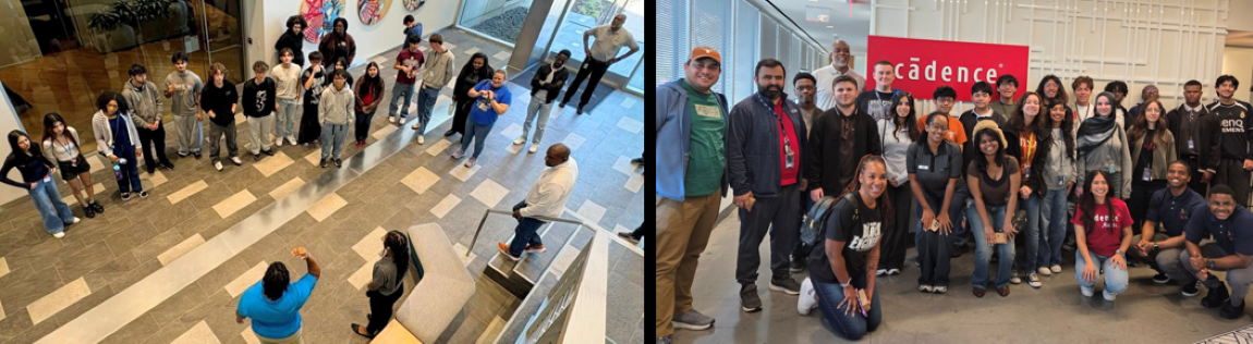 Students gather for a tour of the Austin Cadence office and a group picutre