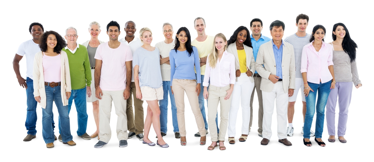 Diverse collection of people  standing in array or crowd