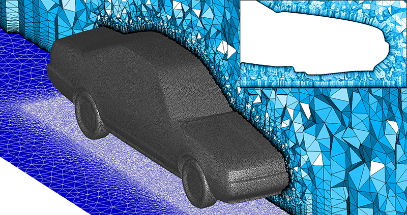 T-Rex mesh around a generic automotive sedan geometry