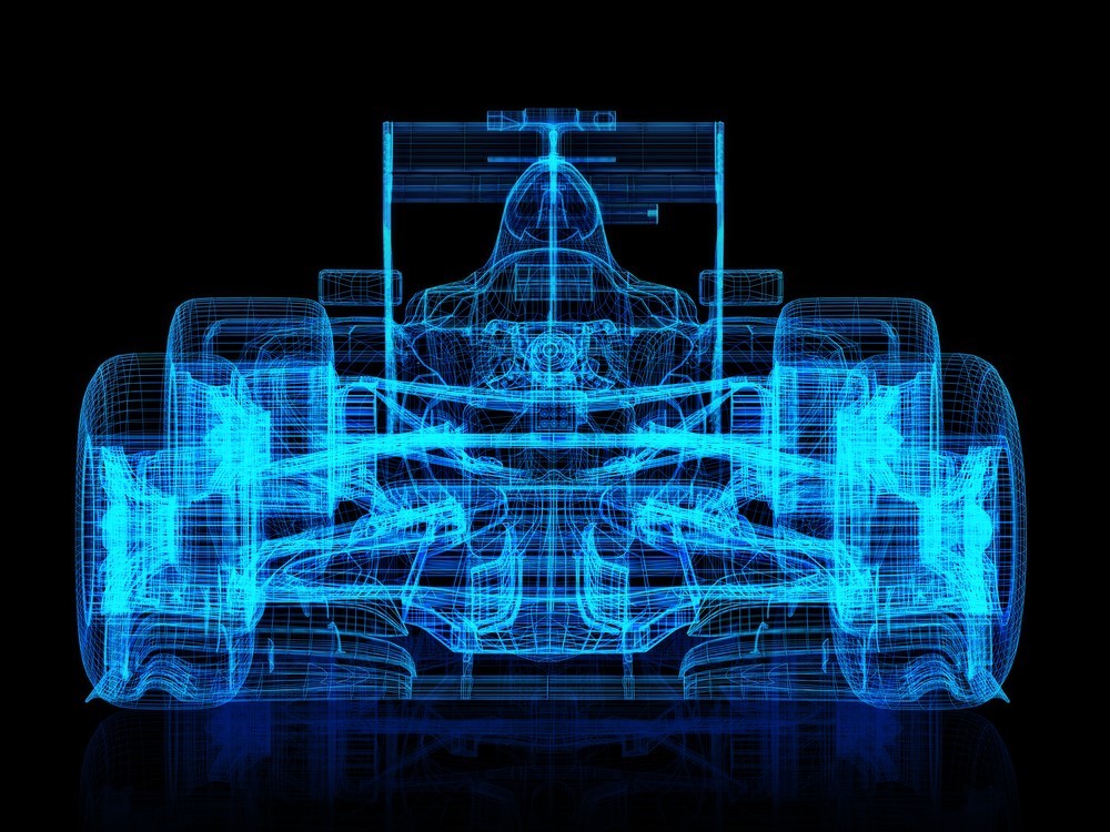 wire frame view of a formula 1 race car