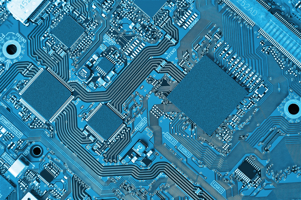 Close up of a blue circuit