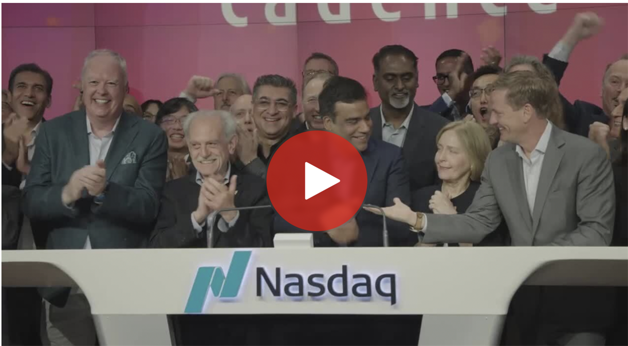Cadence president and CEO Anirudh Devgan rings the Nasdaq opening bell