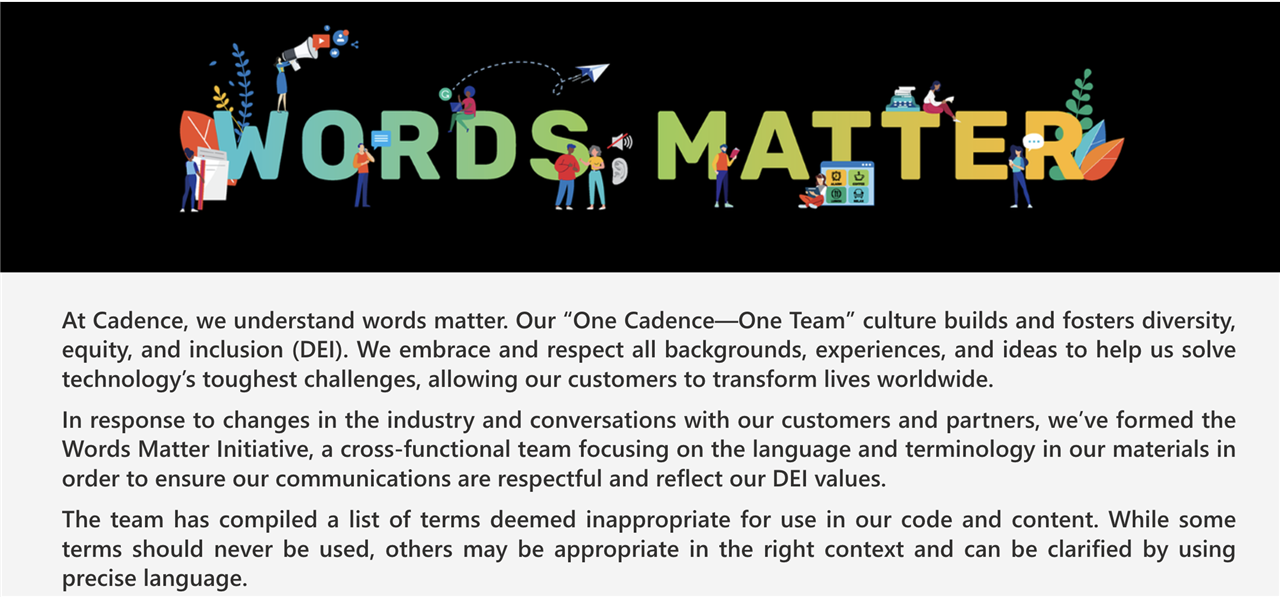 Screenshot of the Words Matter Initiative webpage. The top banner shows people communicating in many different ways.