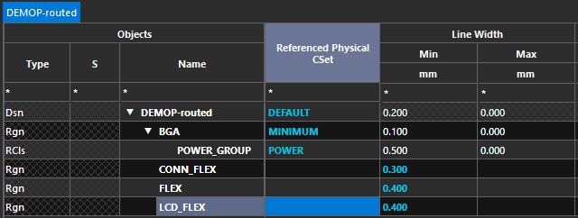 constraint region - defining both single-ended and diff pair widths ...