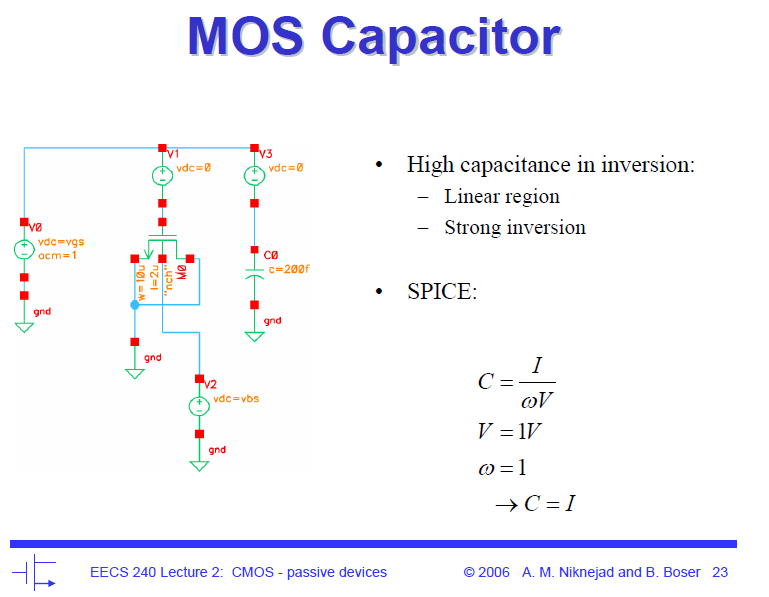 The way to simulate capacitor in EE240.