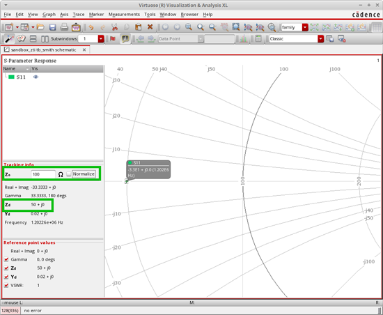 Read impedance under cursor from Smith chart