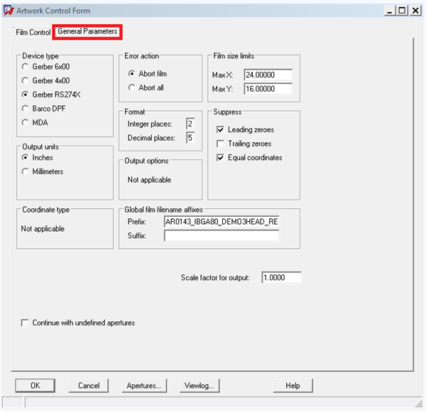 Accessing General Parameter of Artwork Tab - Allegro X PCB Editor - PCB ...