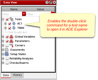Double-click a test name to open it in ADE Explorer