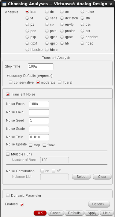 tran analyses setting
