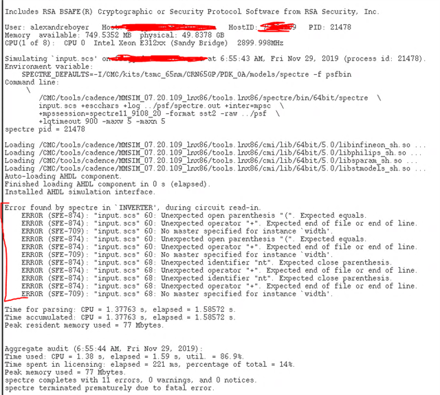Output error of the Spectre simulation.