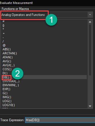 DB() selected from Analog Operators and Functions list