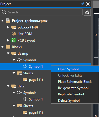 Opening a block symbol from Project Viewer
