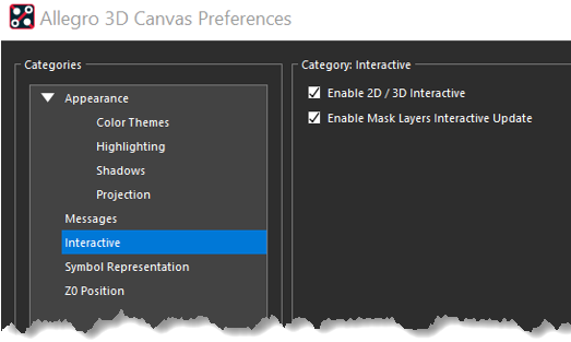  Allegro 3D Canvas interactivity settings