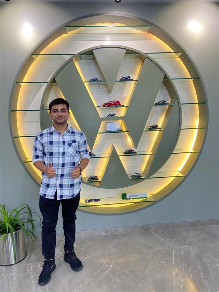  A picture of Aashit at the Volkswagen office
