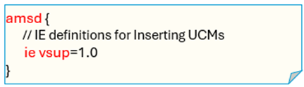  Graphic depicting the source code of the amscf.scs file enabling automatic insertion of UCM