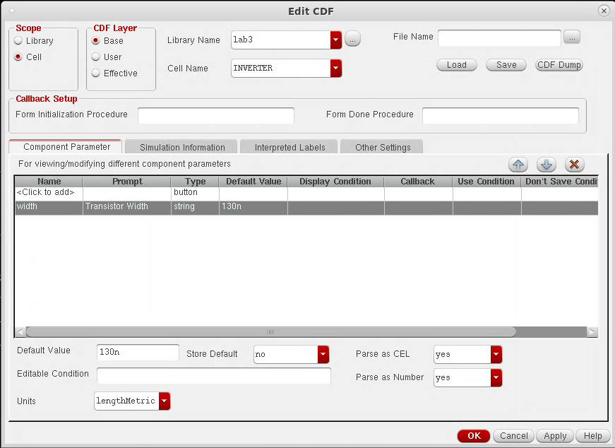 CDF parameter window
